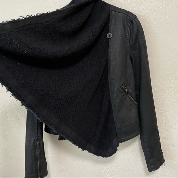 free people Drape Front Coated Moto Jean Jacket in Black Combo - 2 - Picture 10 of 13